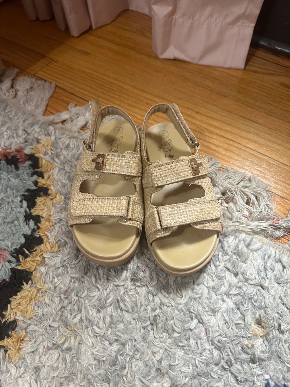 Art Class Beige Sparkle Kids Sandals with Adjustable Straps